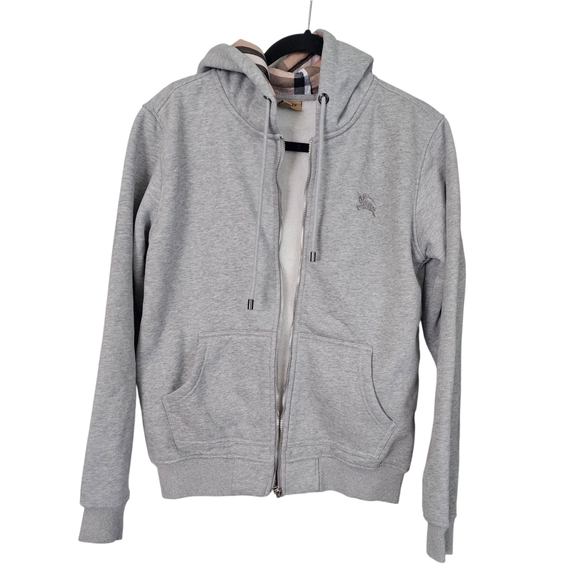 Burberry Gray Hooded Jacket with Check Lining - Picture 3 of 13